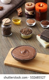   chocolate spa- and aroma therapy on wood background