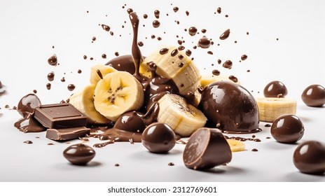 Chocolate Splash with Sliced Bananas - Shutterstock ID 2312769601