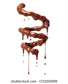 Chocolate splashes in spiral shape on a white background