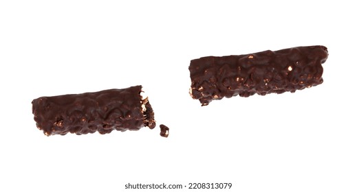 Chocolate Stick Bar Covered Cakes With Crushed Nuts Isolated On White Background Clipping Path