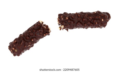 Chocolate Stick Bar Covered Cakes With Crushed Nuts Isolated On White Background Clipping Path