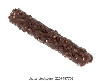 Chocolate Stick Bar Covered Cakes With Crushed Nuts Isolated On White Background Clipping Path