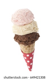 Chocolate and strawberry ice cream cone and scoop isolated  - Shutterstock ID 649421308