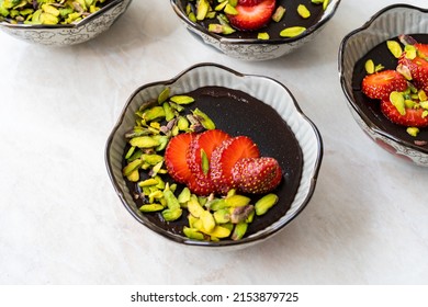 Chocolate StrawBerry Parfait Pudding With Pistachio. Ready To Eat.