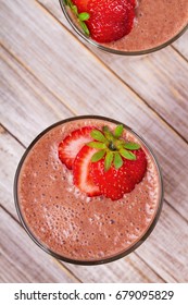 Chocolate Strawberry Smoothie. View From Above, Top Studio Shot