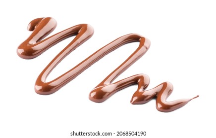 Chocolate syrup zigzag on white background