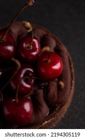 Chocolate Tart With Ganache Decorated With Fresh Cherry