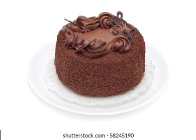 Chocolate Truffle Cake Is Isolated On White