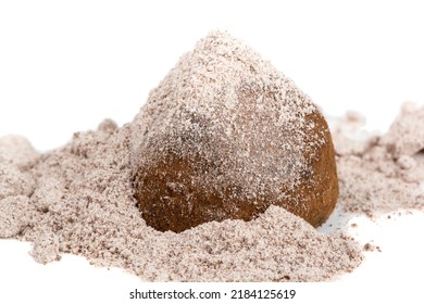 Chocolate Truffle Candy In Cappuccino Powder With White Background