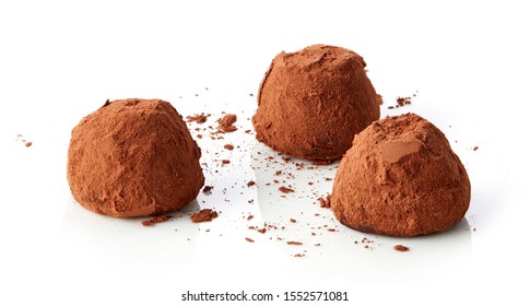 Chocolate Truffles Covered With Cocoa Isolated On White Background