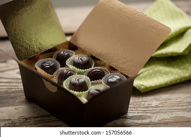 Chocolate Truffles In Gold Gift Box, Rural Atmosphere