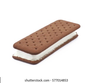 Chocolate Vanilla Ice Cream Sandwich Isolated Over The White Background