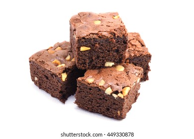 Chocolate Walnut Brownies On White Background.