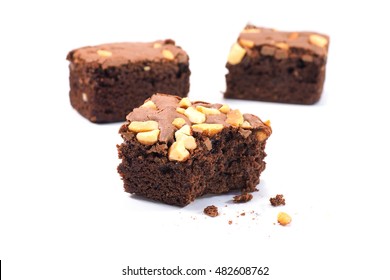 Chocolate Walnut Brownies On White Background.