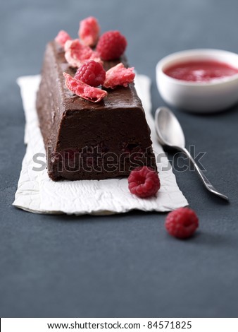 Chocolate-raspberry terrine and raspberry macaroons