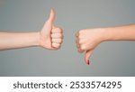 Choice Feedback. Thumbs up and thumbs down, like or dislike, good or bad. Dislike like concept. Hand Dislike icon. Like hand. Hand sign thumbs up and thumbs down, yes or no, like or dislike.