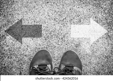 Choices Concept - Feet On Floor With Direction Arrows (black And White)