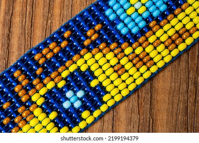 Chokers Made Of Braided Beads Of Blue-yellow Color With Ukrainian Folk Patterns.