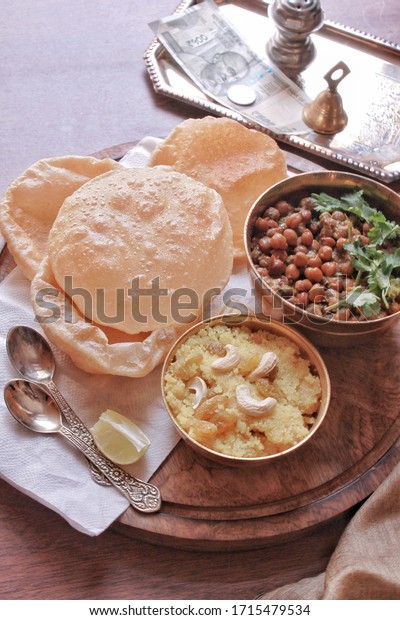 Chole Poori Halwa Navratri Food Prasad Stock Photo 1715479534 ...