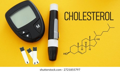 Cholesterol level is shown using a text and picture of chemical formula