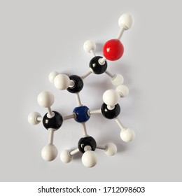 Choline molecular structure isolated on white background. Chemical formula is C5H14NO+.