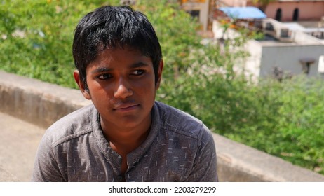 Chomun, Rajasthan, India - September 2022: A Child Looking To The Right