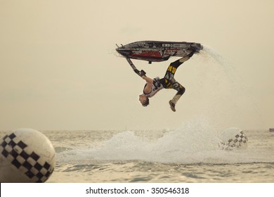 Chon Buri, Thailand - December 6, 2015: Competition Jetski Freestyle, King Cup Thai Airways International Jet Ski World Cup 2015 At Pattaya City, Thailand.