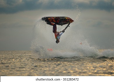 Chon Buri, Thailand - December 6, 2015: Competition Jetski Freestyle, King Cup Thai Airways International Jet Ski World Cup 2015 At Pattaya City, Thailand.