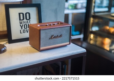 CHON BURI, THAILAND - OCT 16, 2022: Marshall Bluetooth Speaker, Is A British Company That Designs And Manufactures Music Amplifiers, Speaker Cabinets, Brands Personal Headphones And Earphones