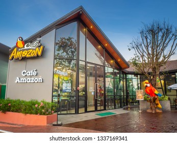 Chonburi, 7 March 2019: Cafe Amazon in gas station in Chonburi Satthahip district, Chonburi province, Thailand. It's a famous Thai franchise coffee house in Thailand.