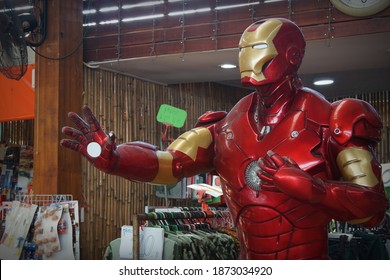 CHONBURI, THAILAND – DECEMBER 12, 2020: Iron Man Model Display Standing At Wat Saman Rattanaram Temple In Chachoengsao Province Of Thailand.