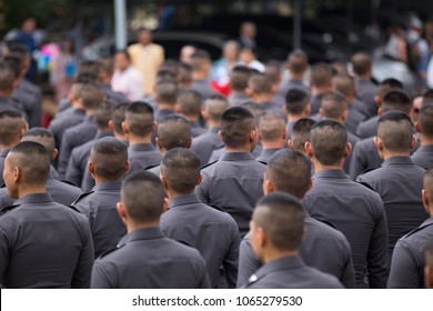 CHONBURI, THAILAND January 31, 2018: Group Of Students Graduation Line Up In The Royal Police Cadet Academy, Thailand.