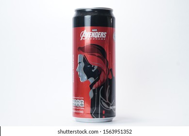 Chonburi, Thailand - November 16, 2019: Coca Cola Zero Can Black Widow Avengers Endgame Collection From Marvel Studios