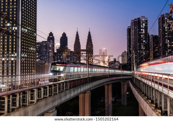 Chongqing\
Haicang Stream Light Rail Station Night\
Scenery