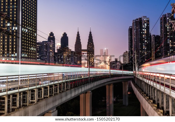 Chongqing\
Haicang Stream Light Rail Station Night\
Scenery