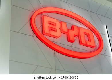 Chongqing,China-June 20, 2020:  Chinese Car Brand BYD Displayed In China Auto Expo During Covid19 Pandemic.