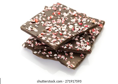 Choolate Bark With Peppermint On A White Background.