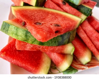 Choose A Focal Point, The Red Ripe Watermelon That Has Been Sliced, Ready To Eat.