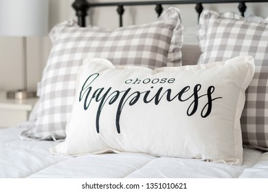 Choose Happiness Pillow On Iron Bed - Modern Farmhouse Home Decor