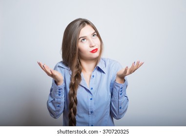 Choosing Between Two Options. Young Business Woman Weighing The Options, Isolated