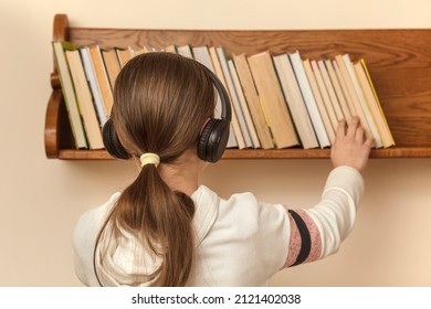 Choosing Book. Teen Chooses  Book, Audiobook. Teenager's Leisure