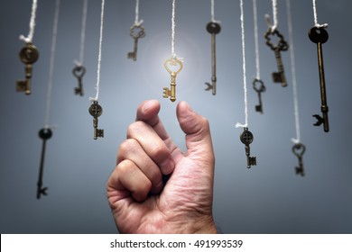 Choosing the key to success from hanging keys concept for aspirations, achievement and incentive - Powered by Shutterstock