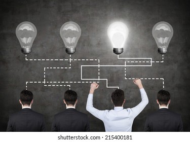 Choosing a potential employee. Correlation between four light bulbs and four employees.