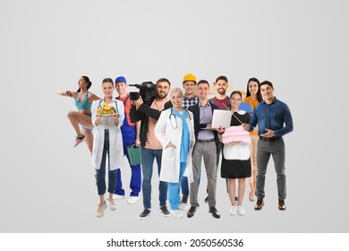 Choosing profession. People of different occupations on light background - Shutterstock ID 2050560536