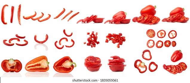 Chopped ​​red bell pepper isolated on a white background. Set of different photos in one lot. - Powered by Shutterstock