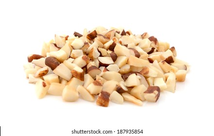 Chopped Brazil Nuts, Isolated On A White Background