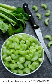 Chopped celery stalks in a bowl. Fresh celery. - Shutterstock ID 1282268680