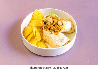 Chopped Chicken Wrap With Sweet Yellow Curry Sauce With Corn Chips