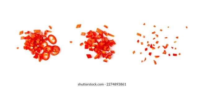 Chopped Chili Peppers Cut Isolated, Fresh Spicy Chilli Pepper Pieces, Red Hot Chili Peppers Parts on White Background - Powered by Shutterstock