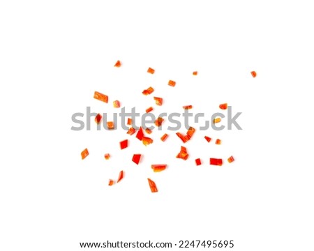 Chopped Chili Peppers Cut Isolated, Fresh Spicy Chilli Pepper Pieces, Red Hot Chili Peppers Parts on White Background